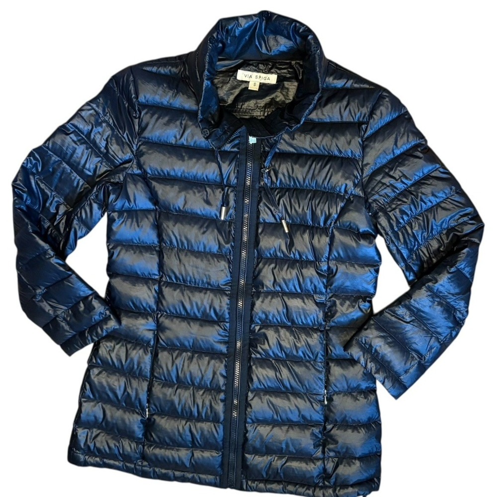 Via‎ Spiga Puffer Jacket Size Small Black  Down Filled Zipper Pockets Packable